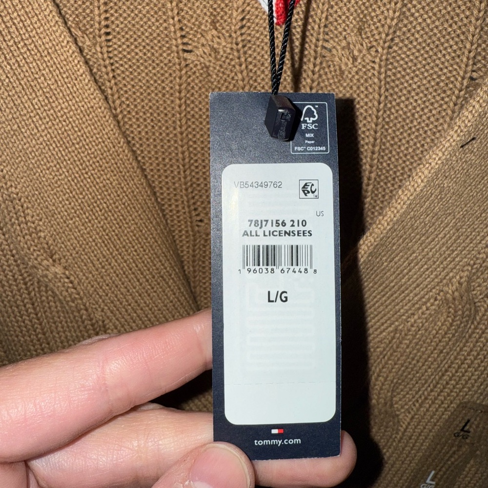 Tommy Hilfiger Tan Cardigan with Striped Hem - Picture 2 of 5
